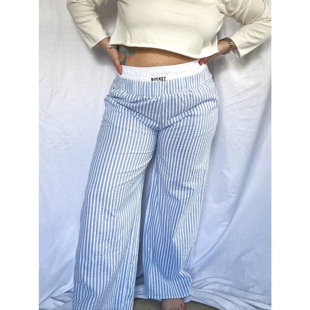 BUCKETLIST Blue & White Striped Wide Leg Pants